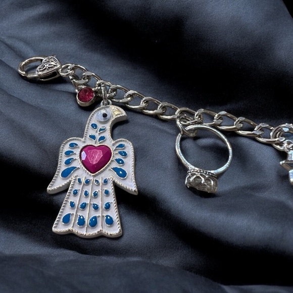 Bag chain Bag charm Silver toned New and Vintage charms Unique One of a kind 11” - Picture 9 of 16